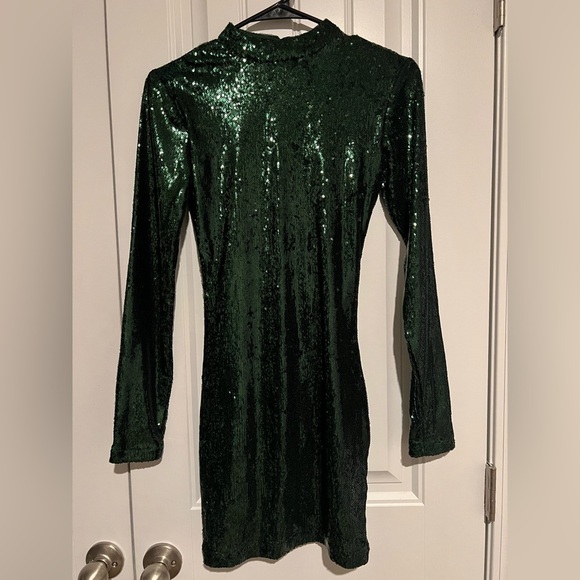 Zara Green Sequin Long Sleeve Mini Dress XS | NWT Holiday Party Night Out - Picture 5 of 11